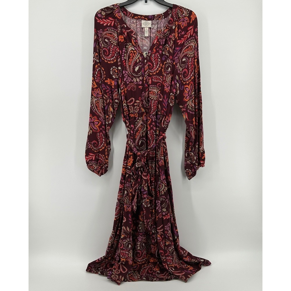 St Johns Bay Ruby Paisley Maxi Dress Long Sleeve Boho 1X NWT Hippie Peasant Fall